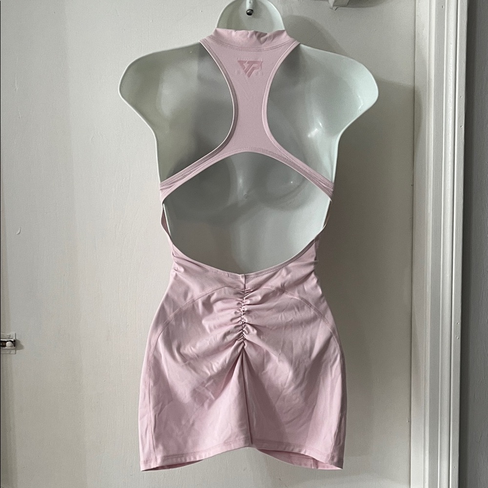 Keep that pump Pink Racerback Ruched Dress